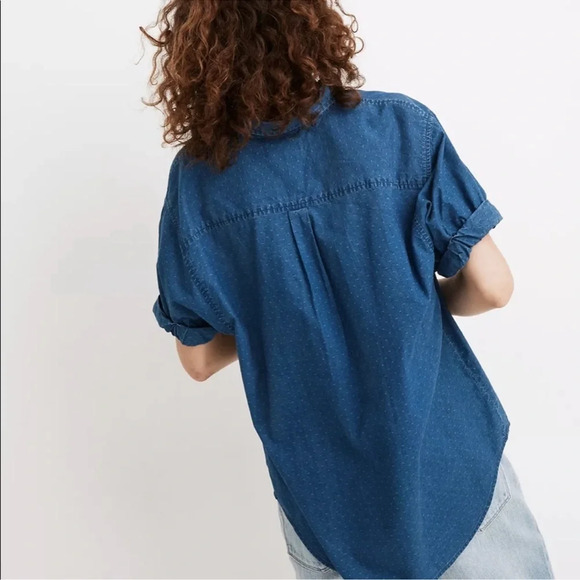 Madewell Denim Chronicle Button-Down Short Sleeve Shirt Oversized Boxy Textured - Picture 3 of 8